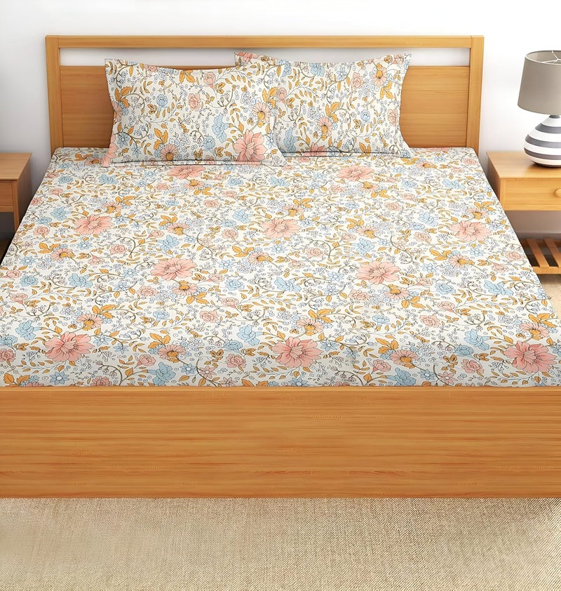 STARNSTYLE Premium 160 TC Egyptian Cotton Blend Floral Printed Double Bedsheet Set with 2 Pillow Covers - 228 x 228 cm Pink Rose - Image 2